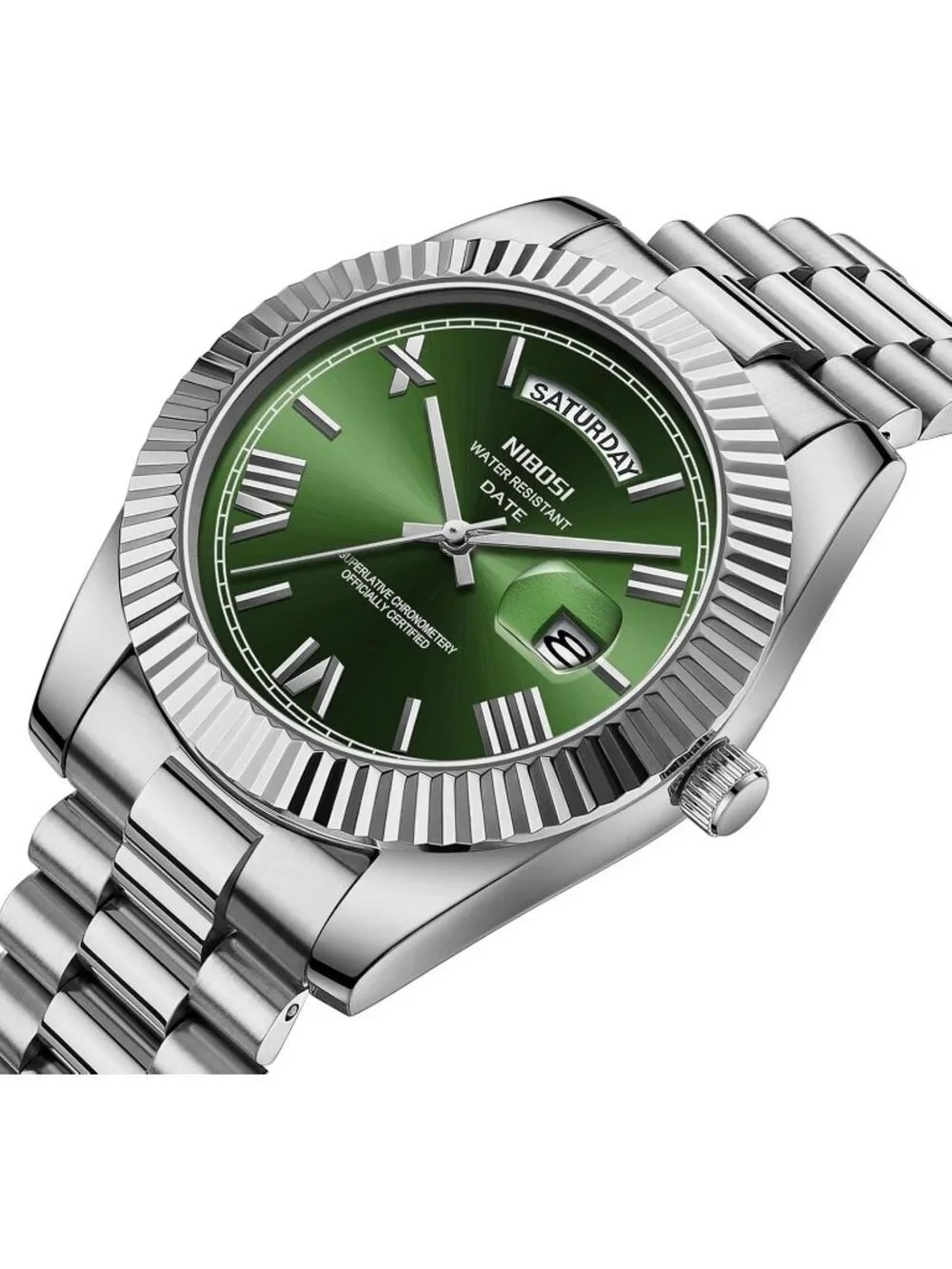 Nibosi Men's Silver Green Analog Quartz Stainless Waterproof Desiger Wrist Watch